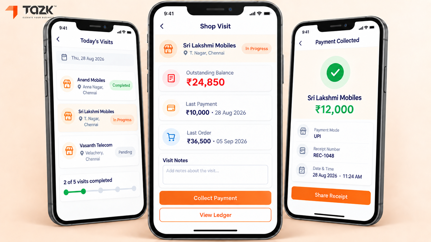 Mobile app showing shop outstanding balance and collection button
