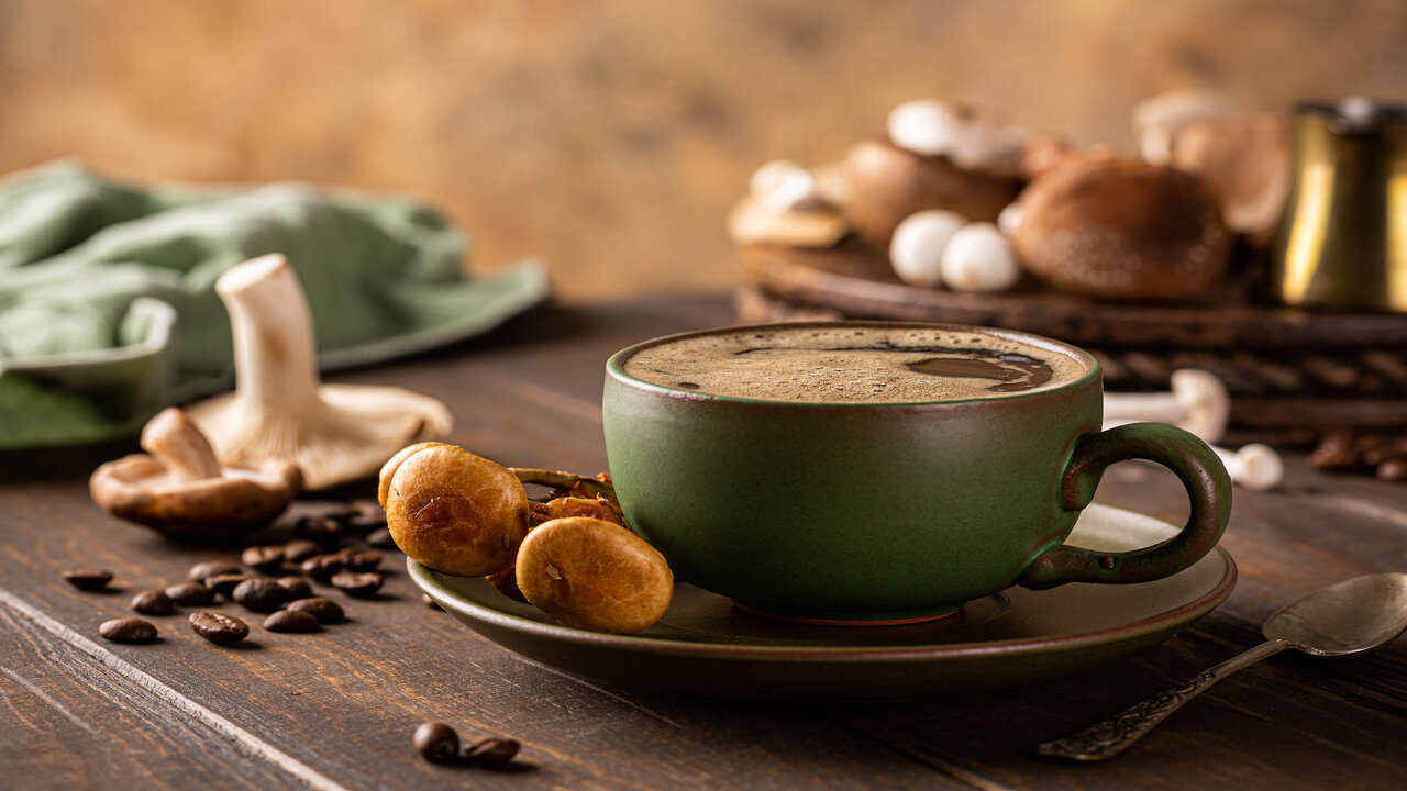 Mushroom Coffee In Green Cup