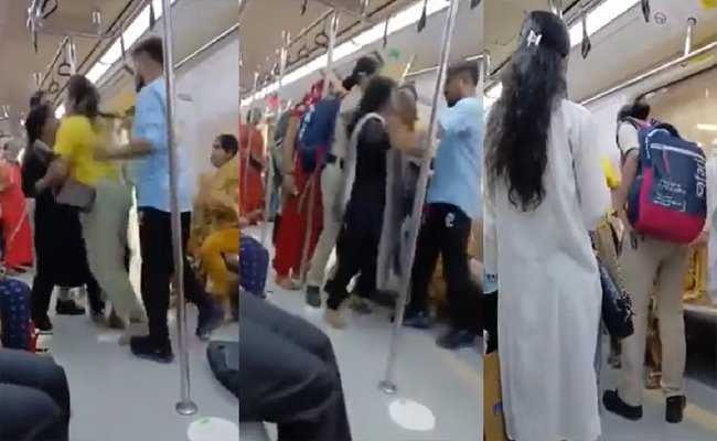 Two Women Hit Each Other Ugly Fight Inside Delhi Metro