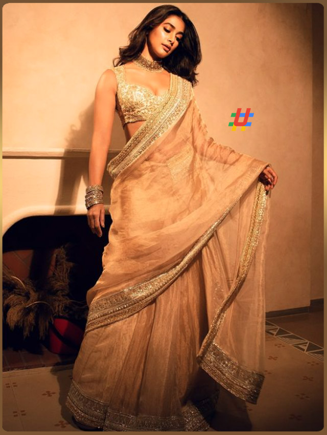 Pooja Hegde stuns in Golden Saree