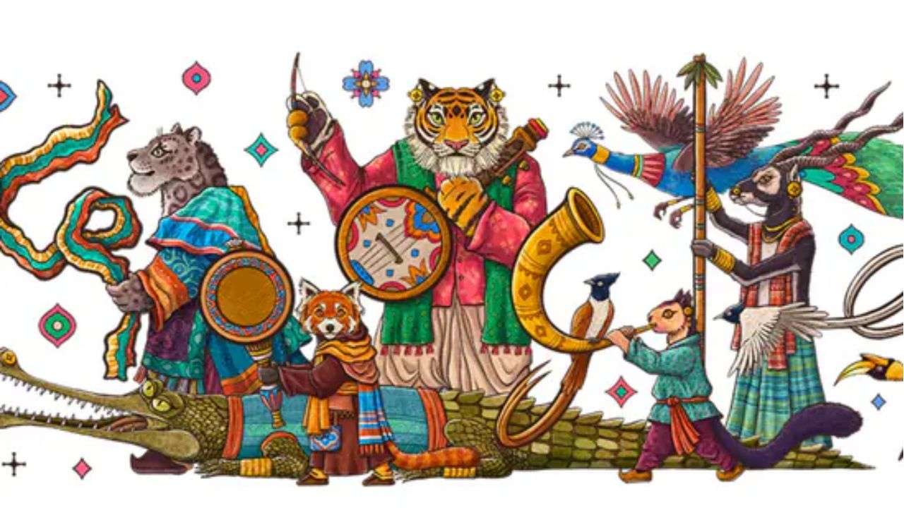 Google Doodle Republic Day Doodle Indian Wildlife Theme Illustration 2025