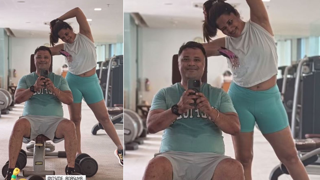 Anasuya Husband Susank Bharadwaj Shares Gym Workout photo with Anasuya