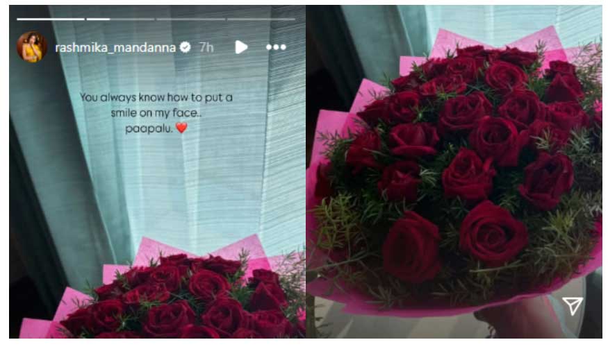 Rashmika Receiving Flowers