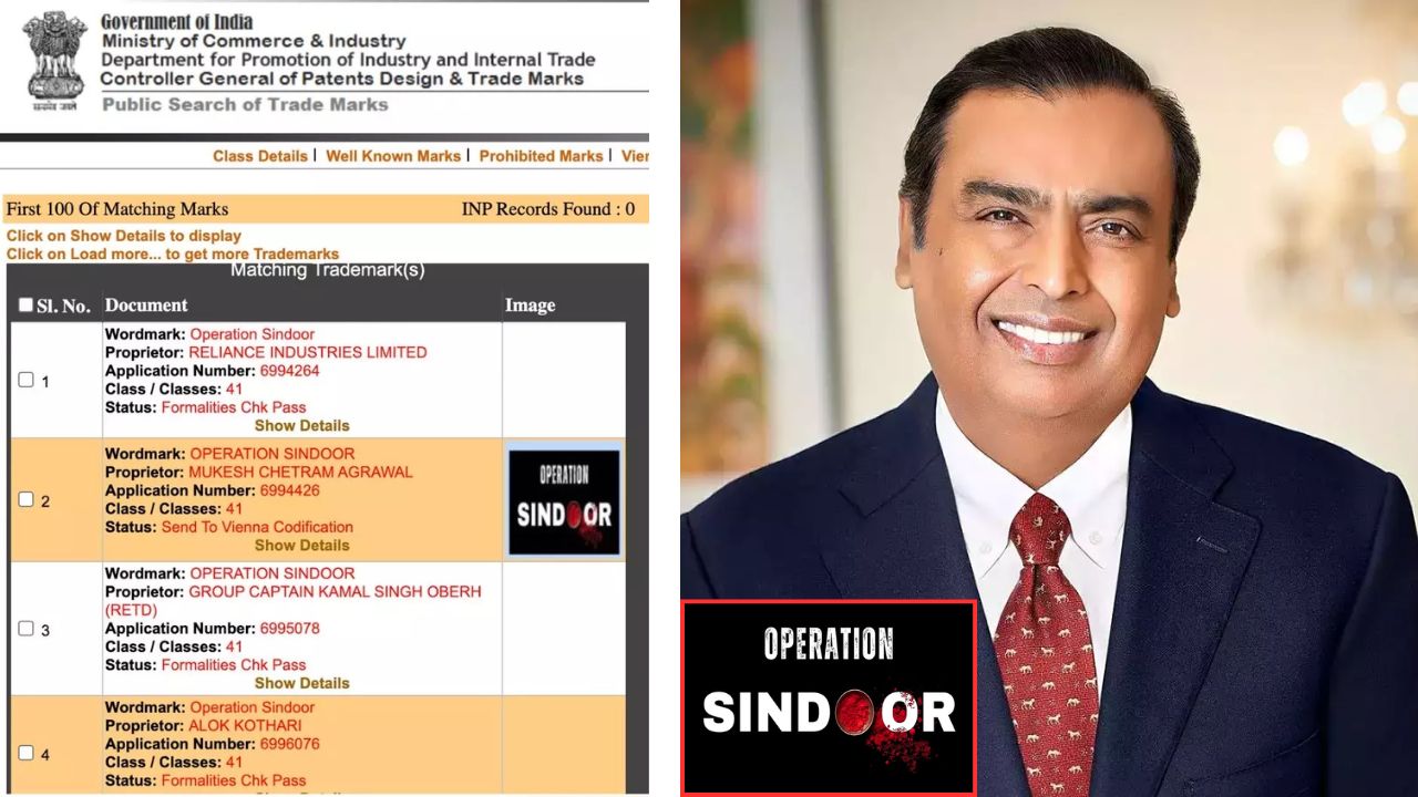 Operation Sindoor Trademark Registration Mukesh Ambani Reliance Industries India Vs Pakistan