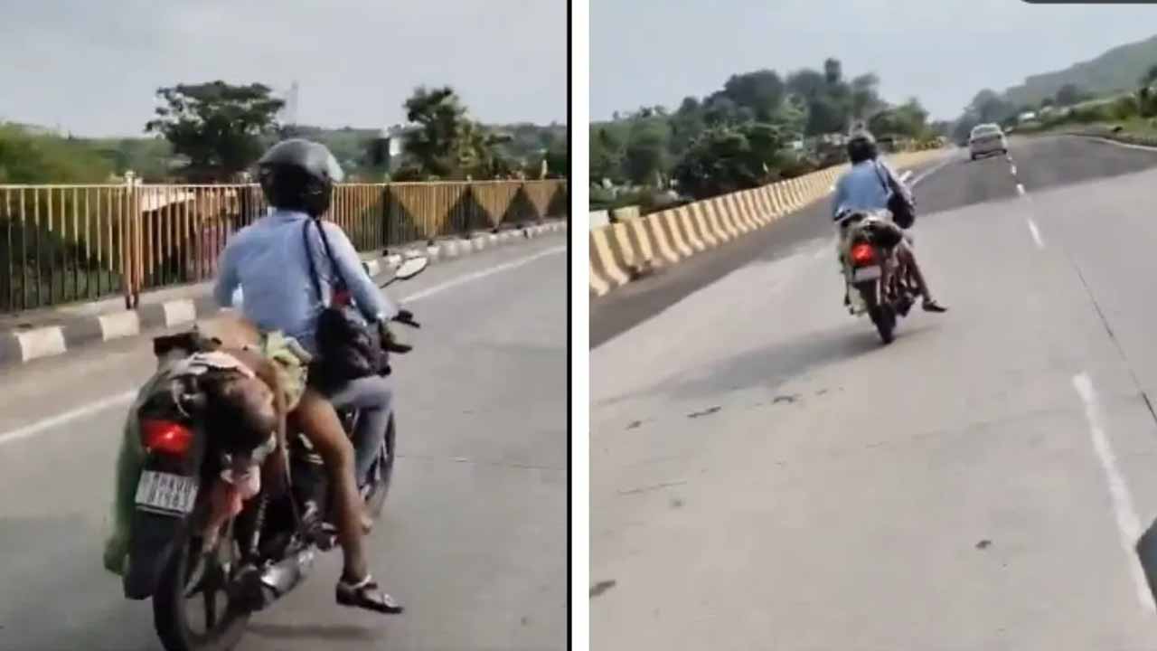 Heartbreaking incident.. Husband took his wife's body on a bike