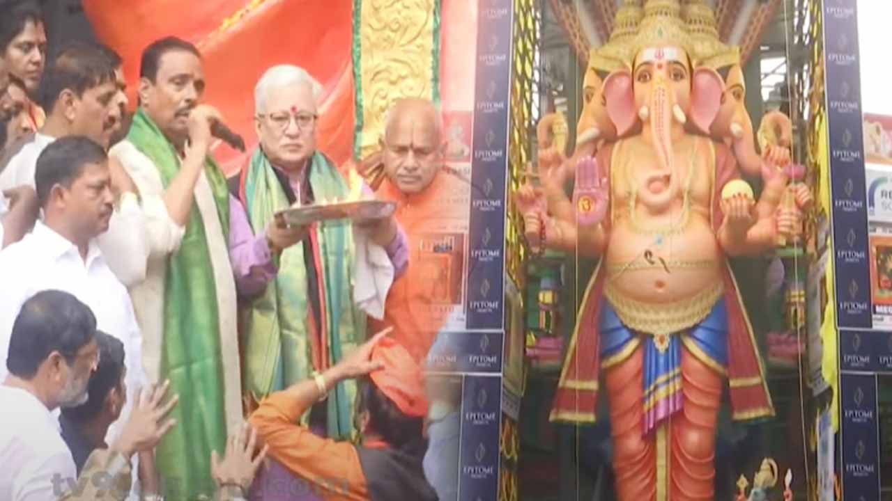 Governor Jishnu Dev Verma performed the first puja at Khairatabad Ganesh temple