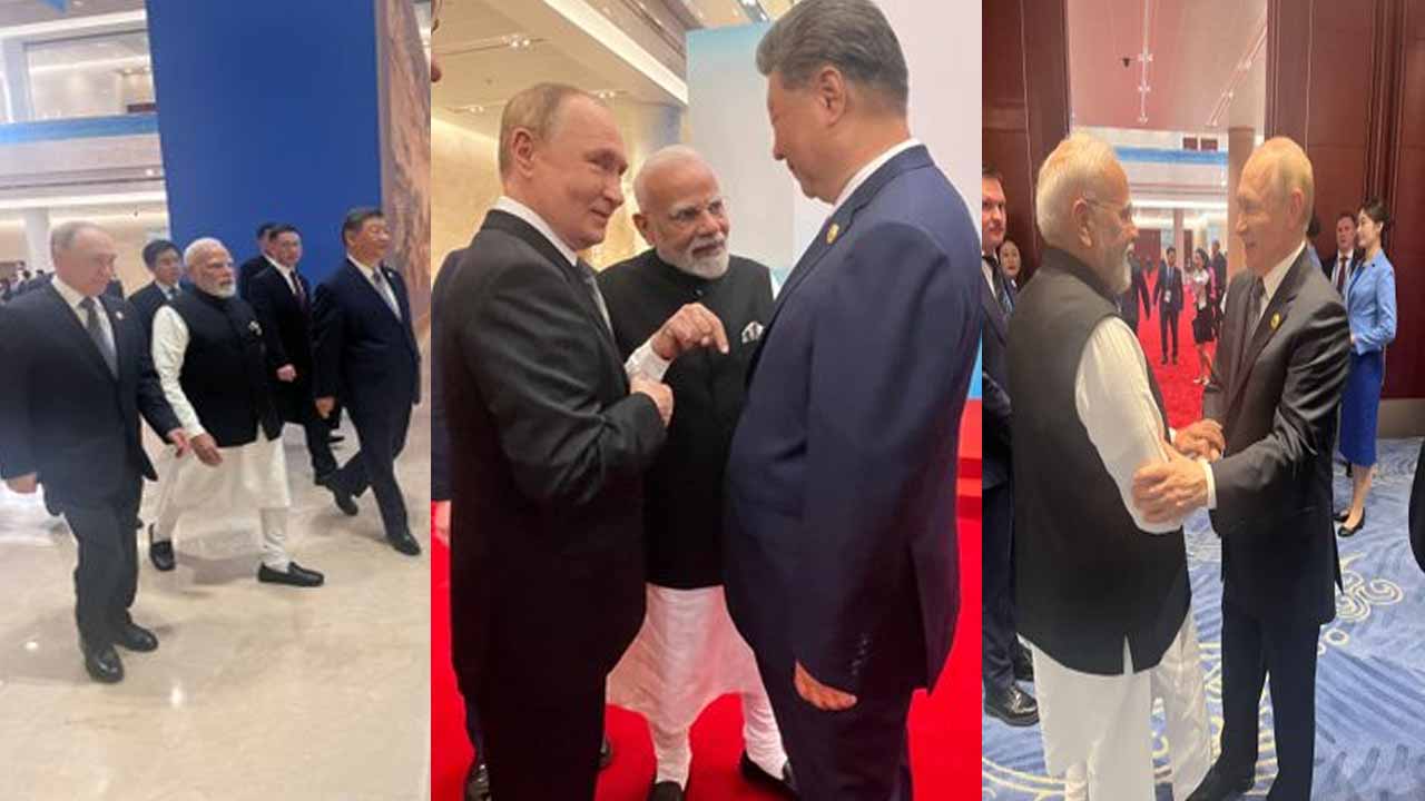 A rare moment where Modi, Putin and Jinping share a laugh in the same frame