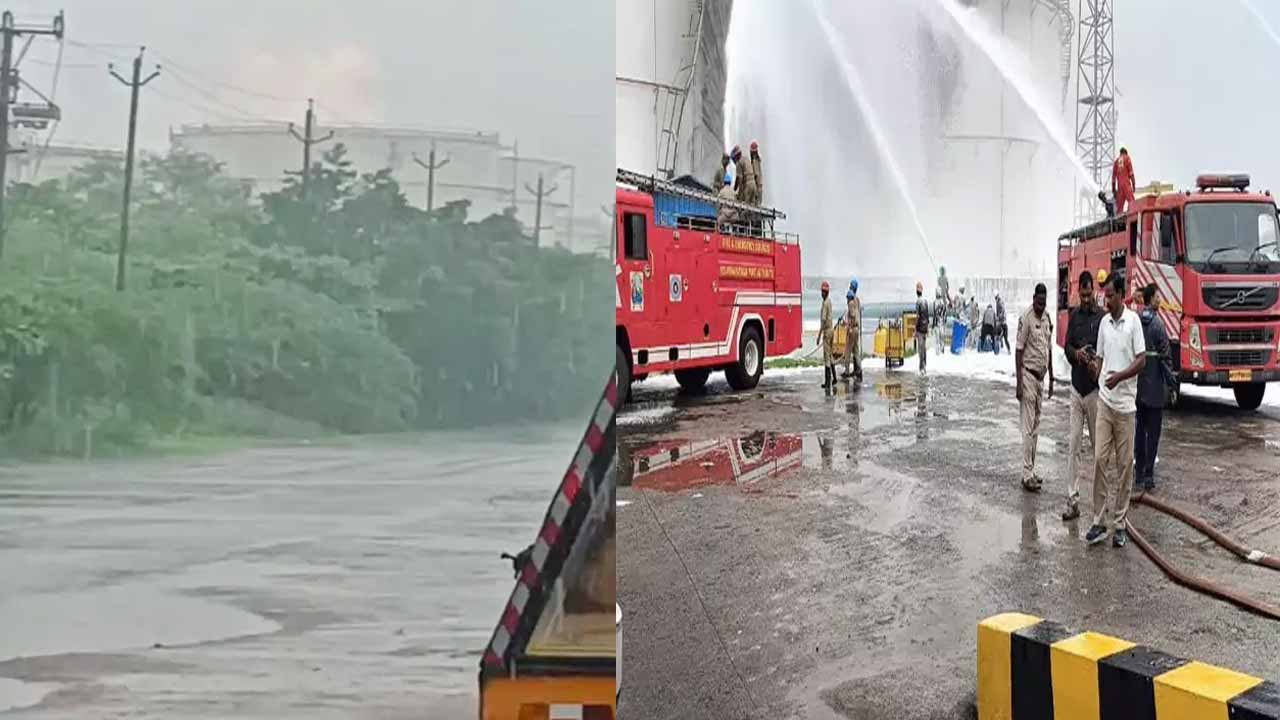 Lightning strikes petroleum company, causing massive fire