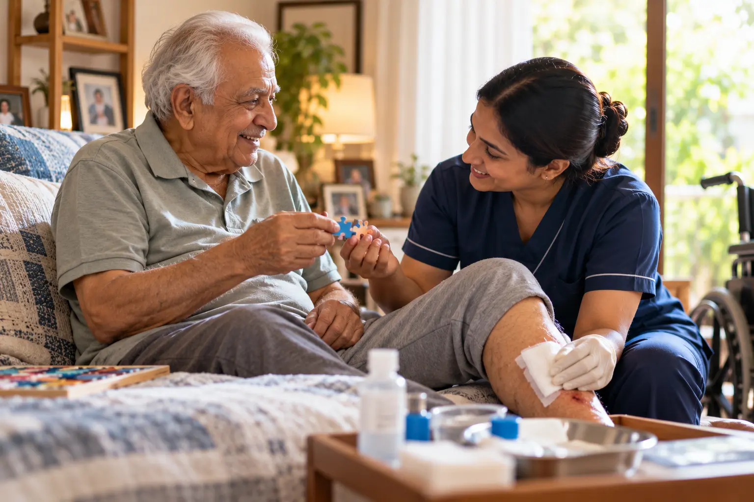 TGHC caregiver providing compassionate home care and support to a patient in India