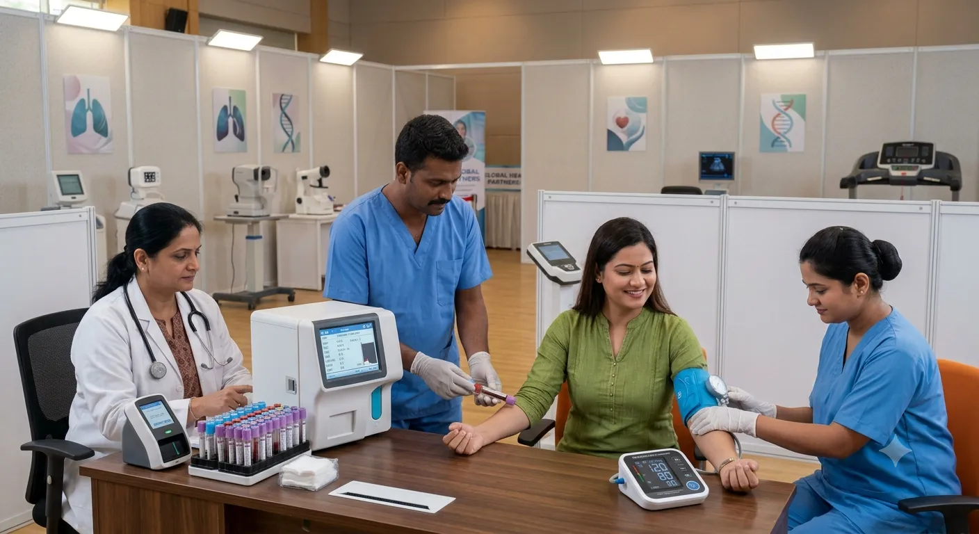 Clinicians check blood samples and blood pressure