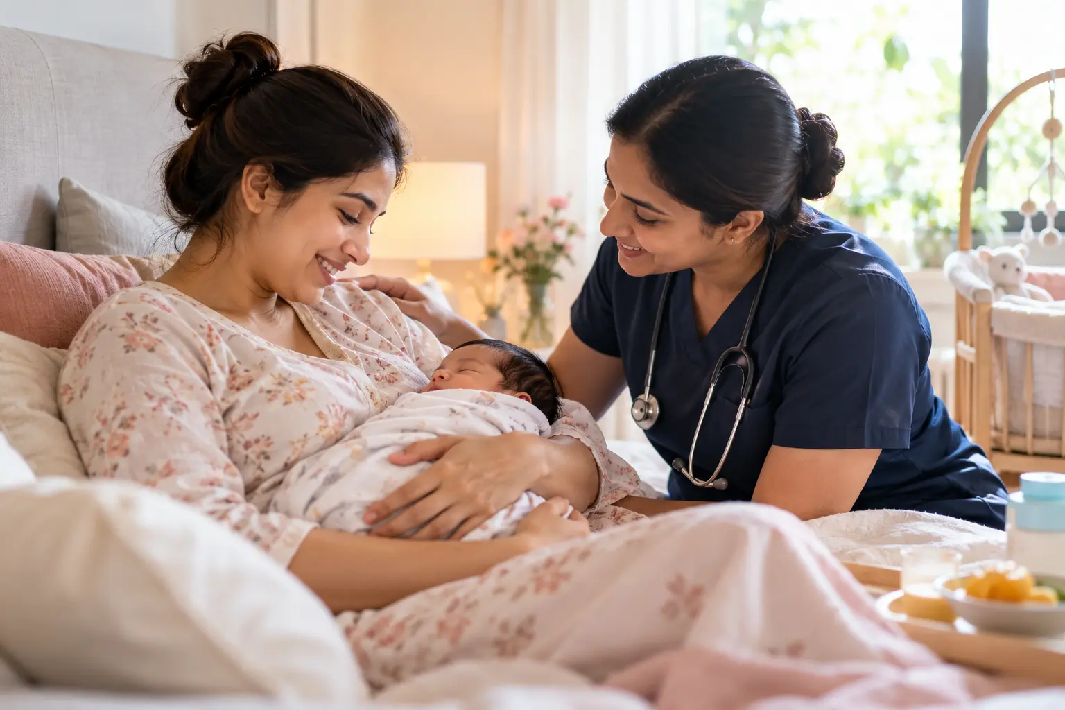 TGHC trained nurse supporting a new mother and her newborn baby at home