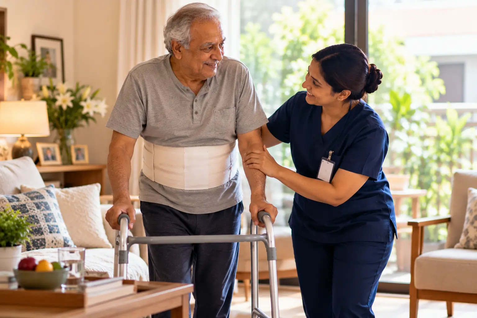 TGHC physiotherapist guiding a patient through post-surgery home recovery exercises