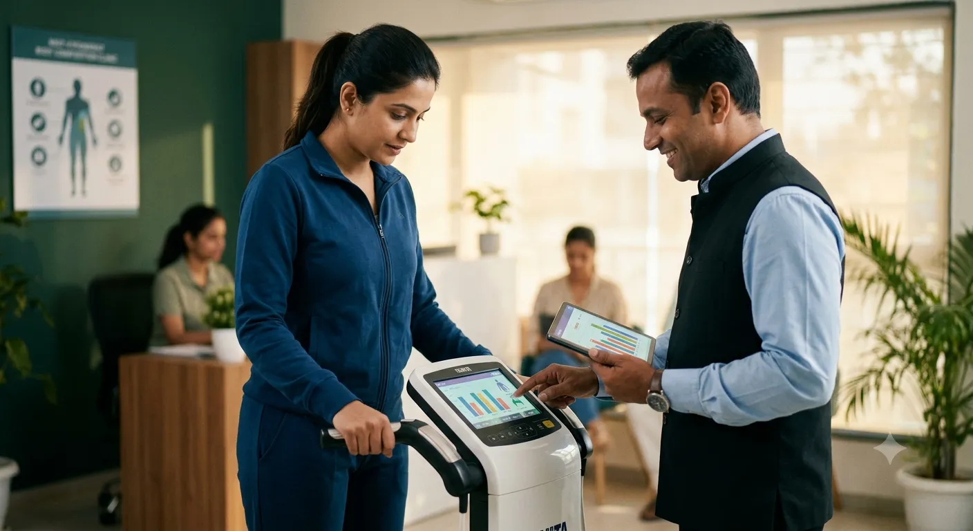 Woman reviews scanner results on a tablet