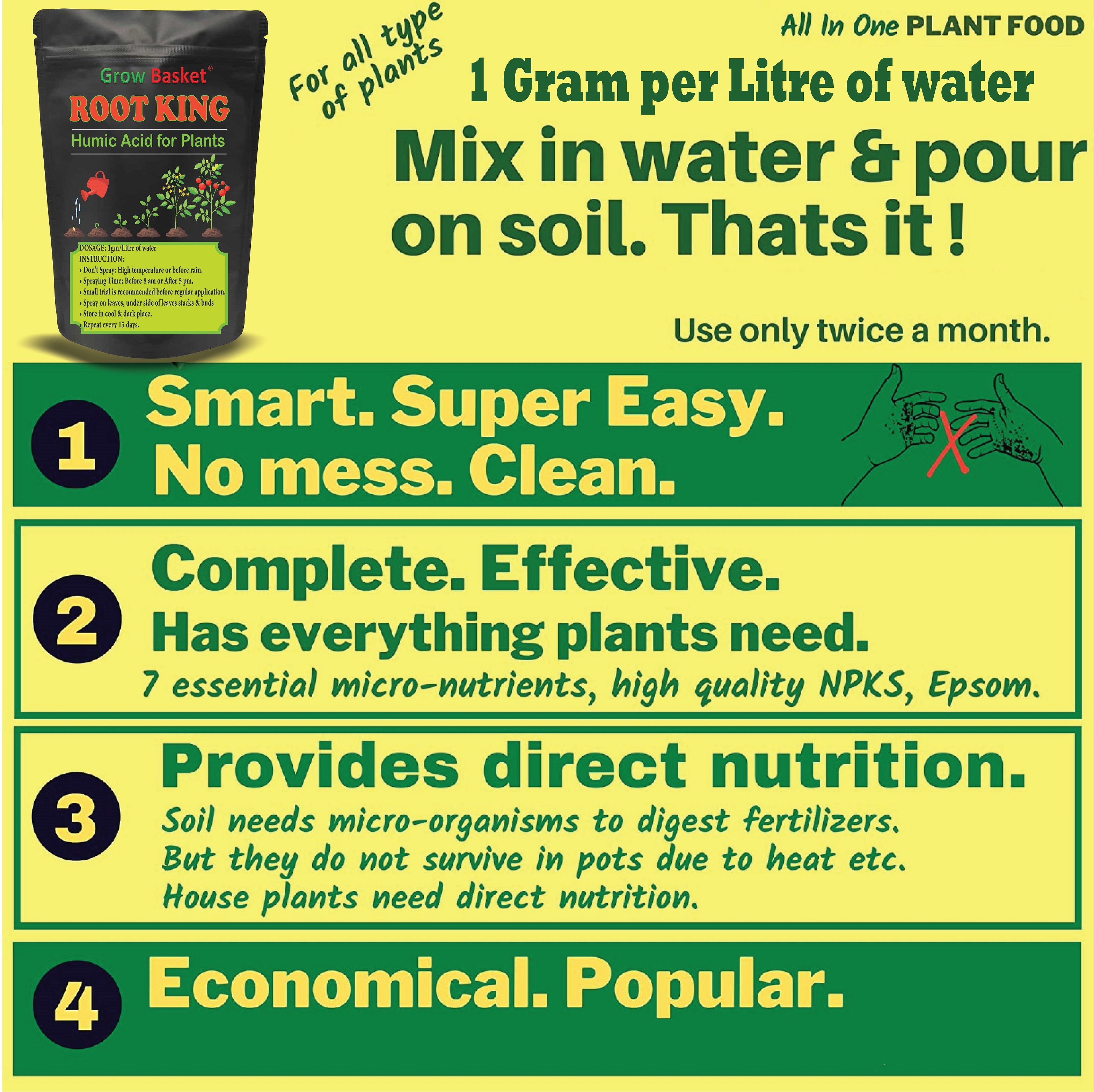 Root Kind/Root Promoter/fast growth- Humic acid fertilizer for plants (Humic Acid- 98%) Bio activators - 400g