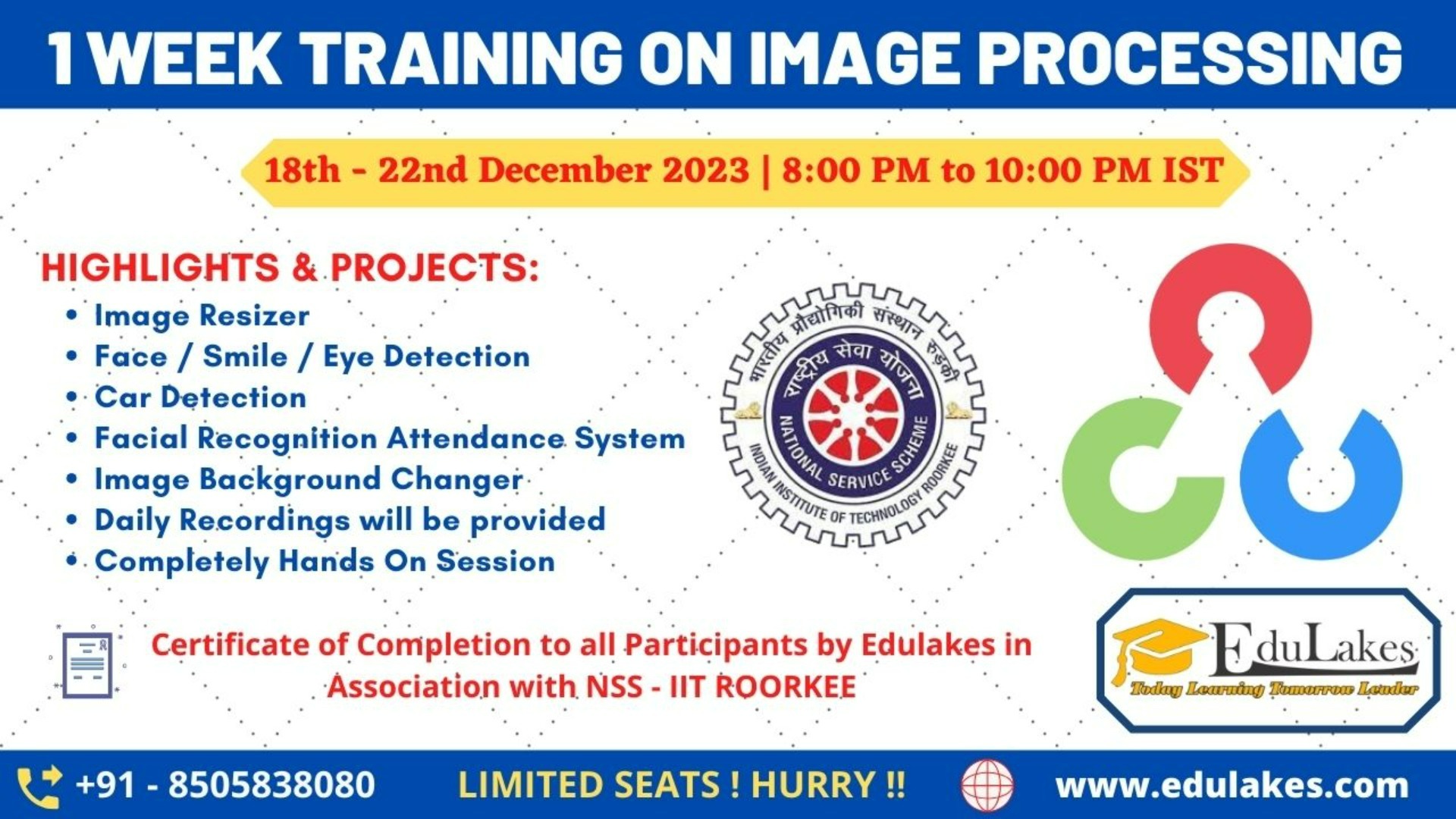 Live online training fdp internship on image processing tickets by