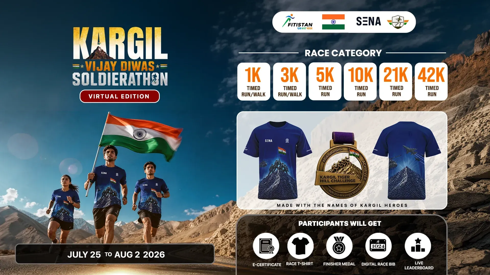 Kargil Vijay Diwas Soldierathon, Virtual, 25th July - 2nd August 2026