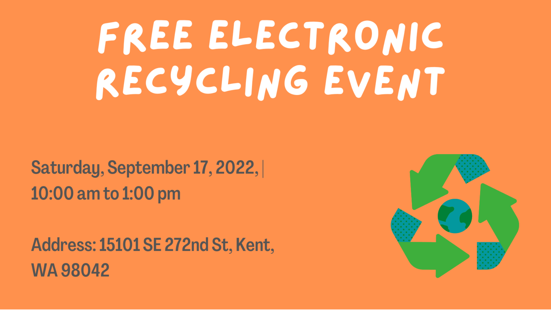 Free Electronic Recycling Event Tickets by Capricornone, Saturday, September 17, 2022, Kent Event