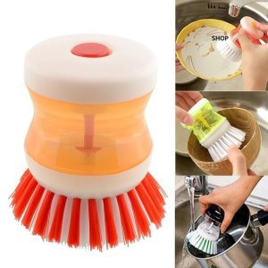Cleaning Brush Featuring a BuiltIn Liquid Soap Dispenser