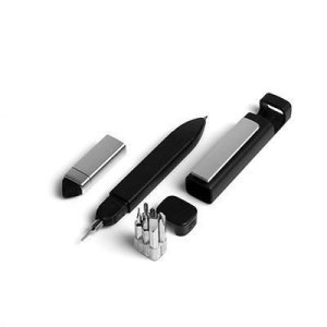 PHONE HOLDER SHAPED DEVICE WITH SCREWDRIVER ATTACHMENTS VERSATILE 4IN1 TECH TOOL IN PEN FORM COMPACT MOBILE TOOLSET FEATURING CAPACITIVE STYLUS BALLPOINT PEN AND MORE.