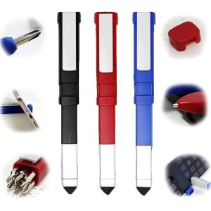 PHONE HOLDER SHAPED DEVICE WITH SCREWDRIVER ATTACHMENTS VERSATILE 4IN1 TECH TOOL IN PEN FORM COMPACT MOBILE TOOLSET FEATURING CAPACITIVE STYLUS BALLPOINT PEN AND MORE.