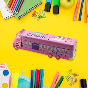DOUBLE DECKER MAGIC ICE CREAM TRUCK COMPASS WITH MOVABLE WHEELS & SHARPENER