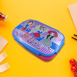 CARTOON PRINTED PLASTIC LUNCH BOX WITH INSIDE SMALL BOX & SPOON FOR KIDS AIR TIGHT LUNCH TIFFIN BOX FOR GIRLS BOYS