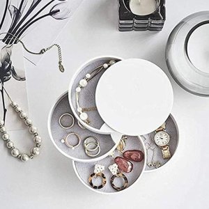 360Degree Rotating Jewelry and Earring Organizer Box with Mirror  4Layer Accessory Storage Box