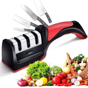 MANUAL RED KNIFE SHARPENER  3STAGE SHARPENING TOOL FOR CERAMIC AND STEEL KNIVES