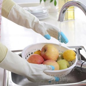 REUSABLE CLEANING GLOVES: LATEX PVC FLOCK LINED ELBOWLENGTH