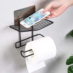 SelfAdhesive WallMounted Toilet Paper Holder in Black Iron Coating