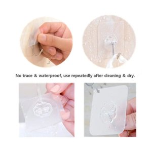 TRANSPARENT STICKY PLASTIC & STAINLESS STEEL WALL HOOKS 10 PC SET
