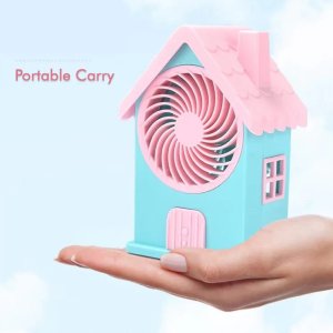 Portable Mini House Fan with Charming House Design for Home Office and Kids' Use Batteries Not Included pack of 1