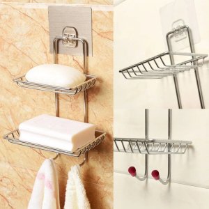 Home Kitchen and Bathroom Soap Storage Rack with 2 Hooks