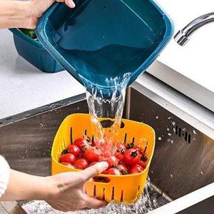 DUALLAYER FOOD DRAINER WASHING BASKET WITH COLLAPSIBLE STRAINERS COLANDER