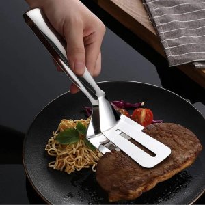 COOKING AND SERVING TURNER  STAINLESS STEEL STEAK CLIP CLAMP BBQ KITCHEN TONG FOR FRYING FOOD