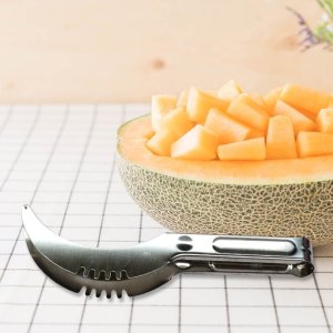 STAINLESS STEEL WATERMELON AND CANTALOUPE SLICER KNIFE WITH CORER  ESSENTIAL GADGETS FOR EFFORTLESS MELON CUTTING