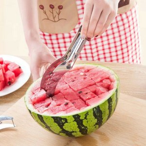 STAINLESS STEEL WATERMELON AND CANTALOUPE SLICER KNIFE WITH CORER  ESSENTIAL GADGETS FOR EFFORTLESS MELON CUTTING