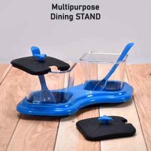 DINING TABLE STAND SET  2PIECE PICKLE JAR WITH SPICE TRAY AND SPOONS MADE FROM VIRGIN PLASTIC