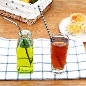 Set of 4 Stainless Steel Straws and Cleaning Brush 2 Straight 2 Bent Straws 1 Brush