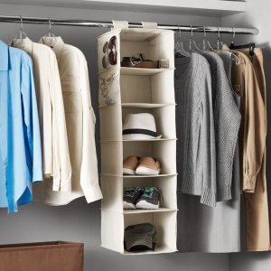 MAXIMIZE YOUR CLOSET SPACE WITH A 6SHELF HANGING ORGANIZER. PERFECT FOR SWEATERS AND CLOTHING. BREATHABLE MATERIAL ENSURES DUST AND ODORS ARE KEPT AT BAY.