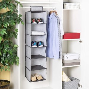 MAXIMIZE YOUR CLOSET SPACE WITH A 6SHELF HANGING ORGANIZER. PERFECT FOR SWEATERS AND CLOTHING. BREATHABLE MATERIAL ENSURES DUST AND ODORS ARE KEPT AT BAY.