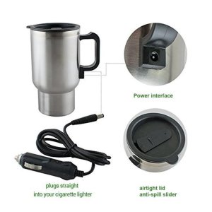 SILVER ELECTRIC KETTLE MUG FOR 12V CAR CHARGING