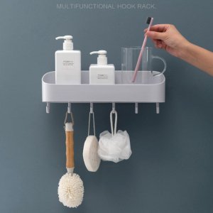 PLASTIC WALL STORAGE ORGANIZER WITH 6 HOOKS  IDEAL FOR BATHROOM AND KITCHEN
