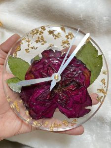 Classy  Designer Table clock  Preserved with real rose