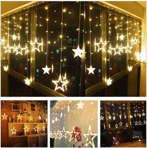 Twinkle in Style: 12Star LED Curtain Lights with 8 Dynamic Modes  Perfect for Diwali Weddings and Festive Home Decor!