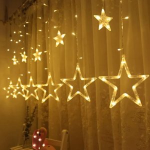 Twinkle in Style: 12Star LED Curtain Lights with 8 Dynamic Modes  Perfect for Diwali Weddings and Festive Home Decor!