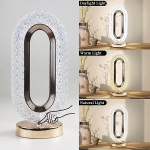 Dazzling Crystal Diamond Table Lamp: Touch Control 3Level Dimming USB Rechargeable Perfect Bedside Decor Lamp for Your Bedroom and Living Room!