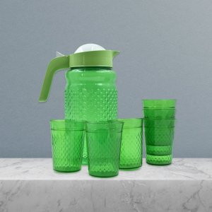 DURABLE PLASTIC WATER JUICE JUG SET WITH 6 ASSORTED COLOUR GLASSES  UNBREAKABLE
