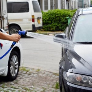 "Expandable 50ft Garden Hose with Spray Gun  Ideal for Washing Cars and Bikes"