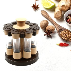 360Degree Revolving Spice Rack with 8 Spice Jars 120ml Each A Stylish Condiment and Herb Seasoning Organizer for Your Kitchen and Dining Table